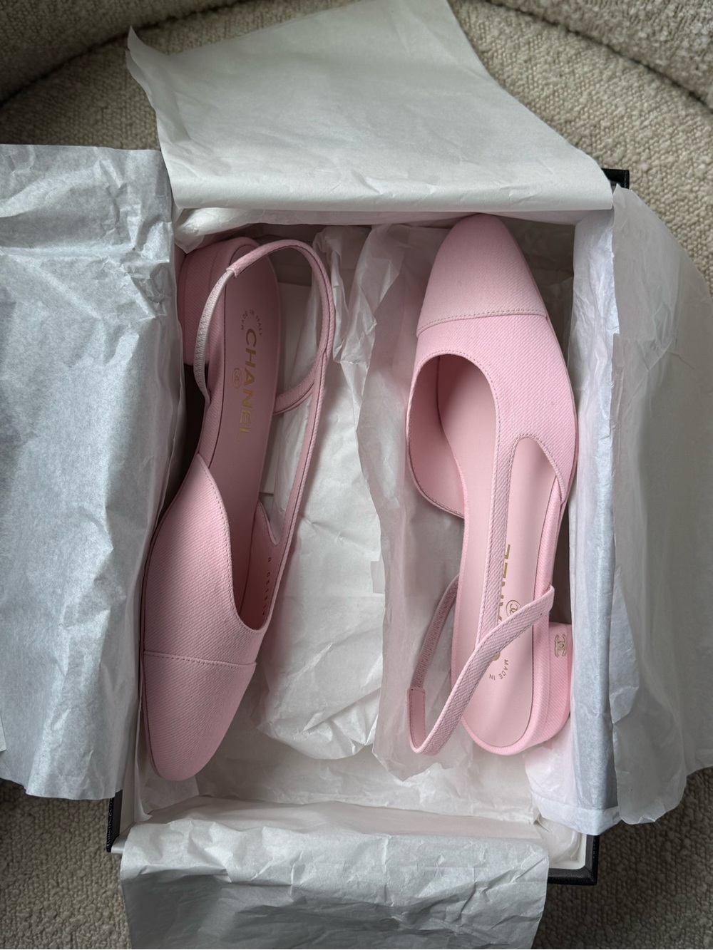 CHANEL Spring-Summer 2026 Pink Denim Slingback Flats — NEW IN BOX - Picture 4 of 10